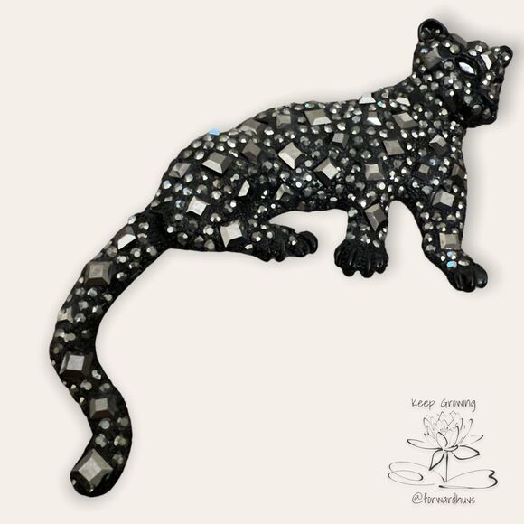 Rhinestone Black Panther Pin with Pendant Loop and Articulating Tail - Picture 8 of 10
